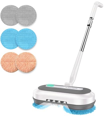KACTOR Cordless Electric Spin Mop with Spray and LED Headlight | Self-Propelled Dual-Spin Cleaning | 30-50 Min Runtime | 290 Ml Spray Tank and 6 Washable Pads for Sealed Hard Floors