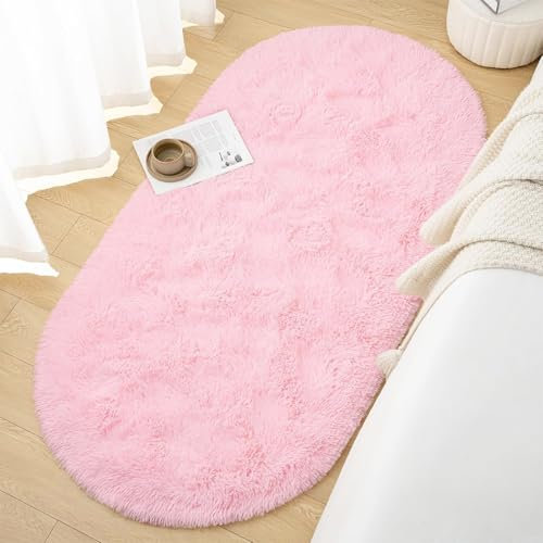AIMECO Skandinavischer Teppich lang oval Waschbarer Teppich Memory Foam Wohnzimmerteppich Schlafzimmerteppich Kinderteppich 160x200 cm,Rosa