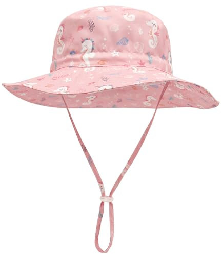 Malaxlx Unisex Kleinkind Sonnenhut Rosa Seepferdchen Fischerhut Kinder Sommerhut Breiter Krempe Strandhut für 2-6 Jahre Mädchen Jungen
