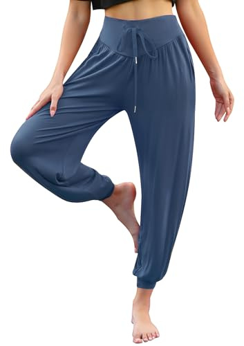 Terecey Yogahose Damen Lang Haremshose Pumphose Ballonhose Pluderhose | Lockerer Fit Leicht, 95 % Modal und 5 % Elasthan,mit praktischen Taschen,Elastischer Taillengürtel，für Urlaub und Sommer