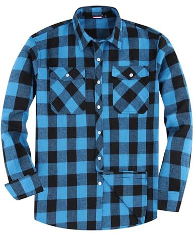 JupiterSecret Mens Flannel Shirt Classic Checked Shirt Mens Casual Button-Down Shirts Long Sleeve for Daily Wear Lightblue