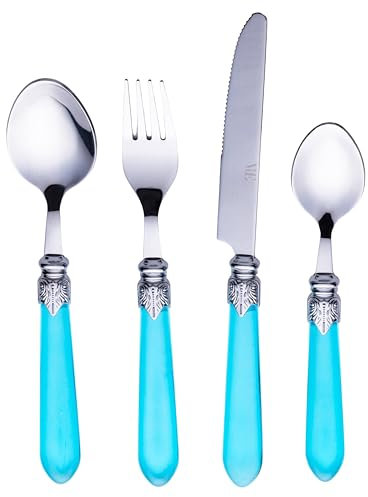 Set de 24 cubiertos de acero inoxidable, mango azul, Imperial Ocean