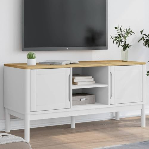 BOWEKAM Mobiletto TV FLORO bianco 114 x 43 x 55 cm in legno massello di pino