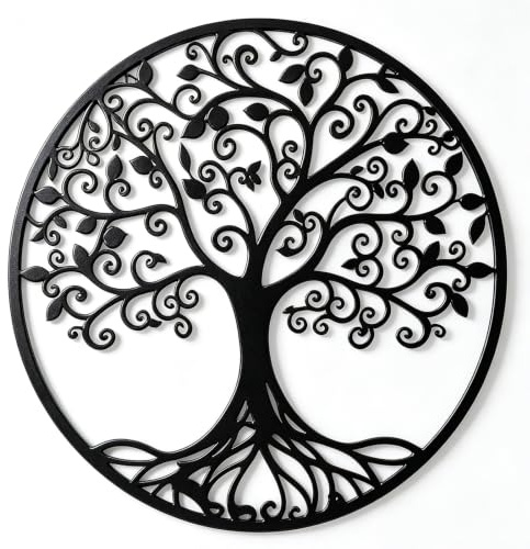 Metal Tree of Life Wall Art, Outdoor Large Tree Metal Wall Decor | Black Metal Wall Art, 31.5x31.5 Inch, Tree of Life Art Family Tree Nature Decoration for Bedroom Nursery Office Home Garden