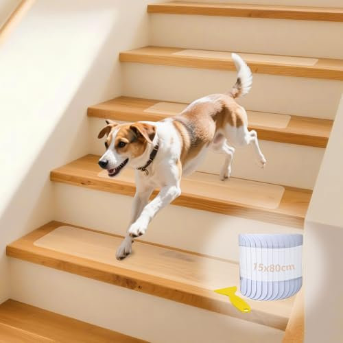 ROEOWENE 15PCS Alfombrillas Antideslizantes de Escalera Transparente Alfombras Peldaños de Escalera Madera Cinta Antideslizante Seguridad Tiras Antideslizantes Autoadhesivas para Suelo,Baldosas-15x80