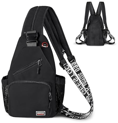 Geestock Sling Bag Brusttasche Herren & Damen, Leichter 2-in-1 Größer Rucksack & Umhängetasche, Wasserdicht Schultertaschen Chest Taschen für Outdoor, Reisen, Alltag (Schwarz)