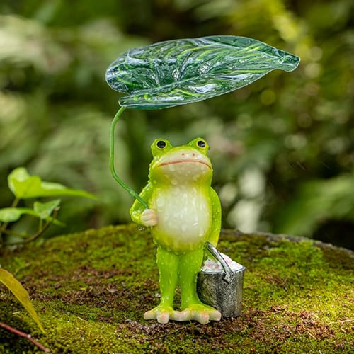 Vartegas Garten Deko Draußen Figuren, Frosch Dekofiguren Garten Harz, Gartendeko für Draußen Figuren Wetterfest, Grün Frosch Deko Statue, ideal Blumentopf Gartendeko Zimmerdeko (DD)