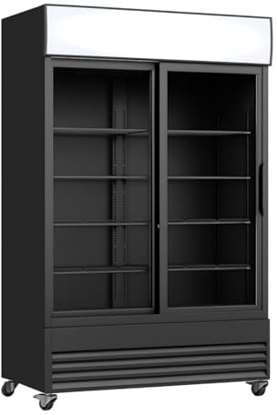 Armoire à Boissons 730L – 2 Portes Coulissantes Vitrées en Verre Trempé – Température 0 à 10°C – Éclairage LED – Canopy Publicitaire – Contrôle Mécanique avec Affichage – Roulettes Freinées – Noir – 2