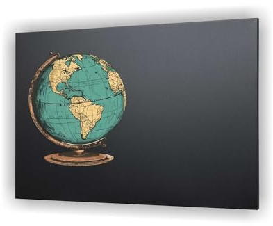 Canvasfly Magnettafel Tafel Kreidetafel Pinnwand Magnetisch Weißer Marker Montageschiene 60 x 40 cm Mit Motiv Globus