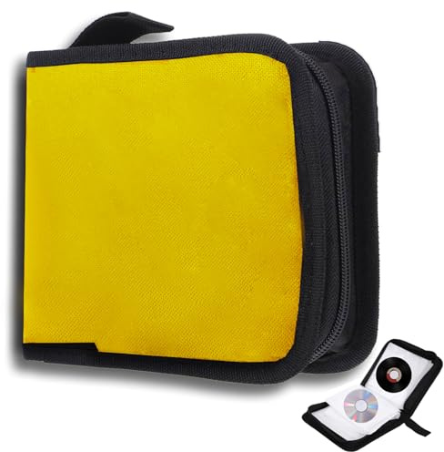 qhklew Custodia per CD per 40 dischi, CD DVD Discs, con chiusura lampo, borsa Oxford, salvaspazio, per auto e casa (giallo)