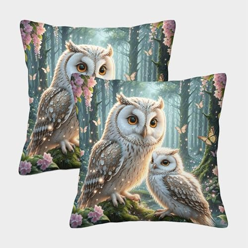 Eule Kissenbezug 2er Set Eule Wald Kissenhülle Waschbar Zierkissenbezüge Für Sofa Wohnzimmer Zuhause Deko 45x45cm