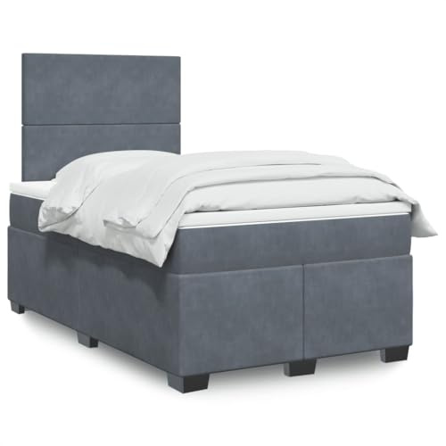 AJJHUUKI Boxspringbett mit Matratze, dunkelgrau, 120 x 190 cm, kleines Doppelbett, Samt, Möbel, Betten & Zubehör, Betten & Bettrahmen