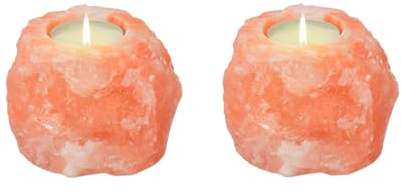 HAF 2X Salzkristall Teelichthalter Rock Rosa ca. 500g – Handgefertigter Kristallsalz Kerzenhalter in Naturform für harmonisches Licht und stilvolle Dekoration – ohne Teelicht