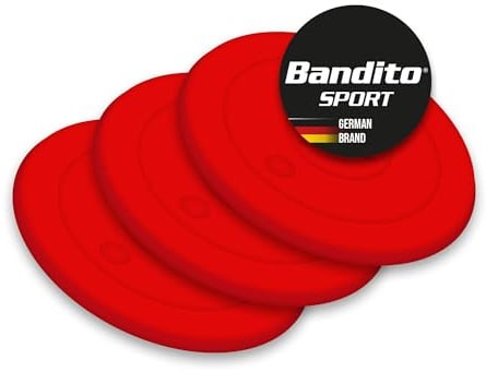 Bandito Airhockey Puck SpeedFire in Turniergröße 70 mm, 24g. für aktive Spieler und Profis, aus schlagfestem ABS Material, super Gleiteffekt, leucht-rot, Set 3 St.
