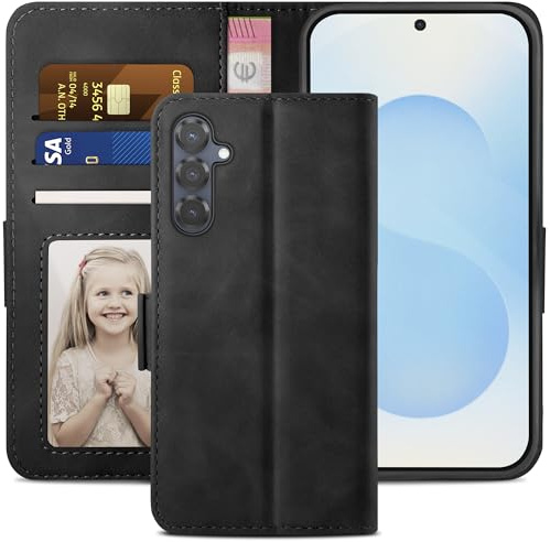 YATWIN für Samsung Galaxy S25 Hülle Leder, Premium Schutzhülle Klappbar für Samsung S25 Handyhülle mit Kartenfach Ständer Magnet, Handytasche für Galaxy S25 Klapphülle, Schwarz