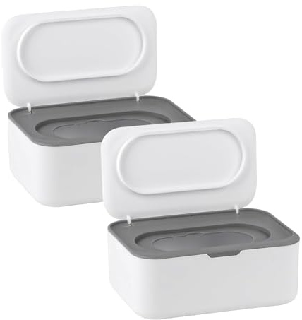 2 Pcs Wet Wipes Dispenser, Wet Wipes Container Box Refillable（White Grey） | Wet Wipes Container Box Refillable, Wet Wipes Storage Box for Home Office Kitchen Bathroom to Keep Wipes Fresh and Clean