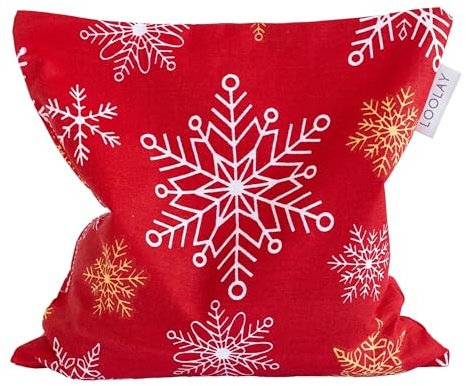 LOOLAY Kirschkernkissen Mikrowelle 20x20 cm – Wärmekissen aus 100% Baumwolle – Kirschkern Kissen Ideal bei Muskelverspannungen oder Menstruationsbeschwerden (schneeflocke rot)