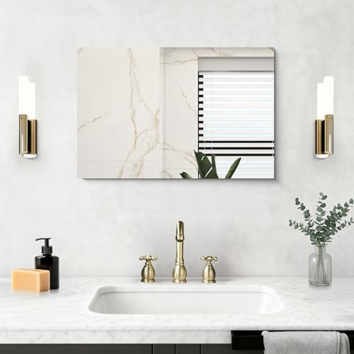 NIMURY Rechteckiger Wandspiegel, 60x40 cm rahmenloser Badezimmerspiegel mit geraden Ecken, rechteckiger Spiegel für Badezimmer, Schlafzimmer und Wohnzimmer, horizontal und vertikal montierbar