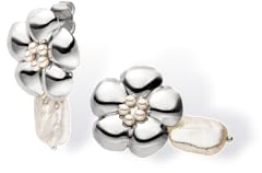 Purelei Floral Pearly Ohrringe für Damen, Edelstahl Ohrstecker mit Keshi Perle, Blüten-Design, elegante Perlenohrringe mit frei hängender Perle