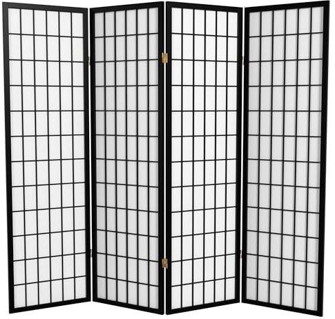 Oriental meubles Bon Bureau Cabine Partition, volet de fenêtre de rouleau japonais écran de confidentialité séparateur de pièce, 4 panneaux Noir