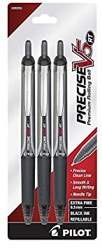 PILOT Precise V5 RT Refillable & Retractable Liquid Ink Rolling Ball Pens, Extra Fine Point (0.5mm) Black Ink, 3-Pack (26052)