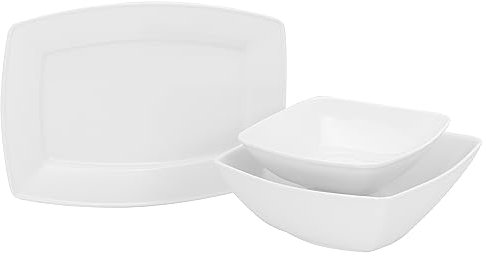 CreaTable, 12329, Serie Victoria weiss, 3-teiliges Geschirrset, Servier Set aus Porzellan, spülmaschinen- und mikrowellengeeignet, Made in Europe