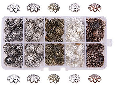 PandaHall 1 Feld gemischt Eisen Blume Perlkappen, Gemischte Farbe, 9x4 mm, Loch: 1 mm; ca. 525 STK. / Karton, 10 g/Fach