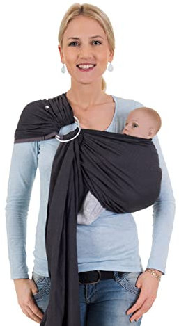 Hoppediz Ring-Sling, Baby-Tragetuch ab Geburt, 100 % schadstoffgeprüfte Baumwolle, Design London grau