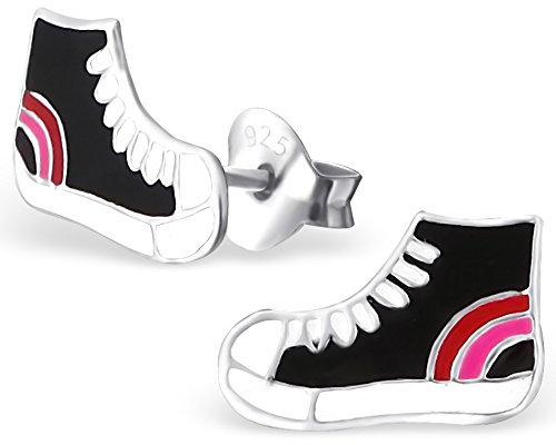JAYARE Ohrringe Mädchen Turnschuhe Sneaker 925 Sterling Silber schwarz Kinder Ohrstecker