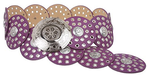 Cintura da donna in pelle di concho Boho Disc da 90 mm Viola XL/122 cm