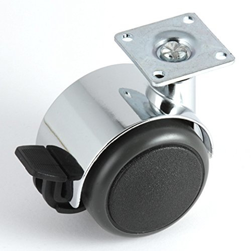 Möbelrolle Chrom ø 50 mm Platte klein 35 x 35 mm mit Bremse mit PU-Bereifung grau spurlos für harte Böden Hartbodenrolle