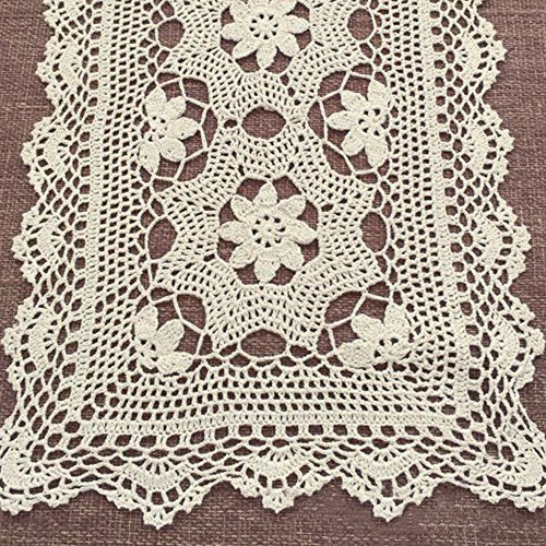 YIZUNNU Camino de mesa de ganchillo vintage de 16 x 47 pulgadas, hecho a mano de ganchillo de algodón de encaje beige, tapete de mesa de boda, fiesta, comedor, cocina, decoración del hogar