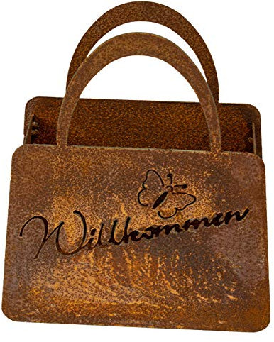Manufaktur Lichtbogen Rost Handtasche Willkommen 23 cm hoch zum Bepflanzen Gartendeko Blumentopf Metall Pflanzgefäß