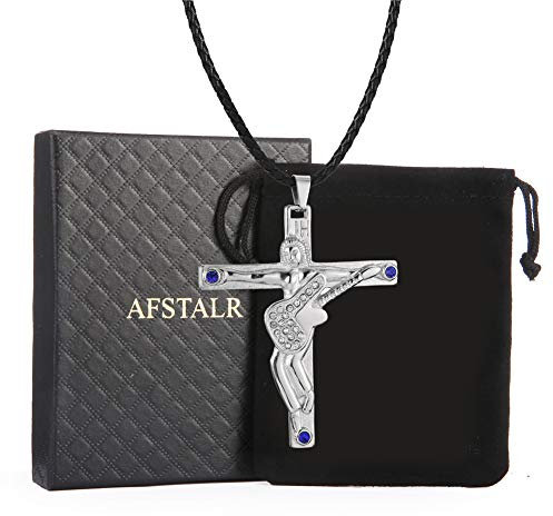 AFSTALR Johnny Hallyday Collier Croix avec Signature Concert Guitare Rocker Acier Inoxydable Argenté, Cadeau Souvenir Fan