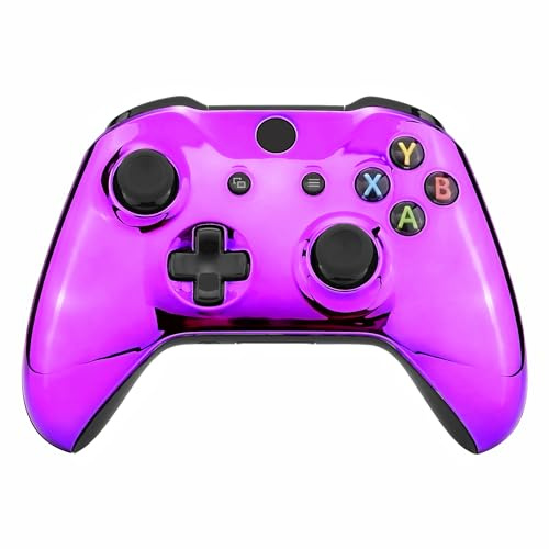 eXtremeRate Funda Delantera Carcasa Protectora de la Placa Frontal Cubierta Antideslizante para Xbox One S para Xbox One X Mando-Model 1708(Violeta Cromado)