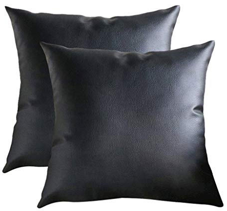 Xmiral Kissenbezüge Kissenhüllen Einfarbig Kunstleder Kopfkissenbezug 45x45cm 2er Pro Paket(Schwarz)