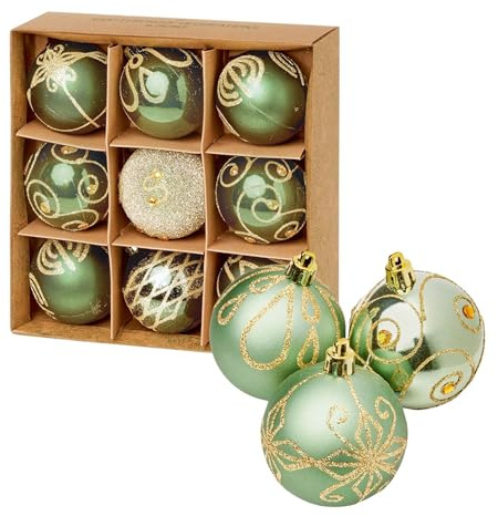 Premier 9 x 60mm Green Decorated Baubles
