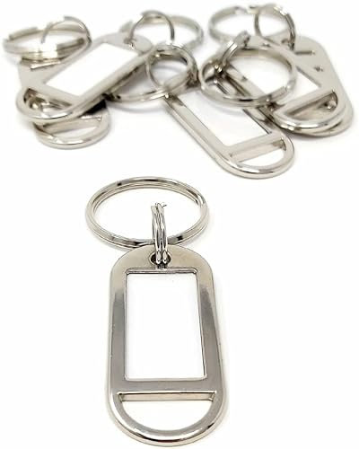 Kahns Trade Schlüsselanhänger aus Metall mit beschriftbarem Etikett - personalisierbar - extrem stabil - Anhänger mit Ring für Schlüssel, Gepäck und Haustiere - Silber 10 st.