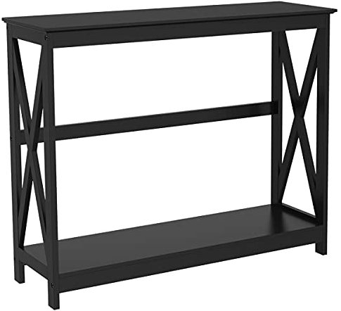 Yaheetech 2 Tier Console Sofa Side Table, Entryway Accent Tables X-Design with Storage Shelf Living Room Entry Hall Table Furniture, Black