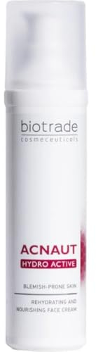 Acnaut Hydro Active Creme, Nicht komedogene Feuchtigkeitscreme für fettige und zu Akne neigende Haut, tiefgehende Befeuchtung, mit Panthenol, Vitamin E, Glycerin, Lanolin & Distelblütenwasser, 60 ml