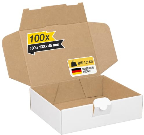 smiley pack 100x Maxibriefkartons 180x130x45mm Weiß | Größe und Menge wählbar – Versandkarton für Warenpost, Warensendung, Büchersendung – Postkarton