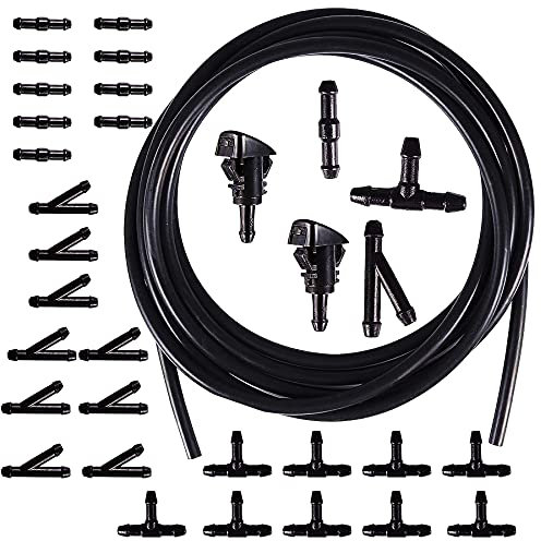 HUAZIZ 2m Universal Scheibenwaschanlage, Wischwasserschlauch Reparaturset, Automotive Schlauch, Isolierschlauch, Universal Scheibenwaschanlage Schlauch +30 Stücke Schlauchverbinder+2Sprühdüse