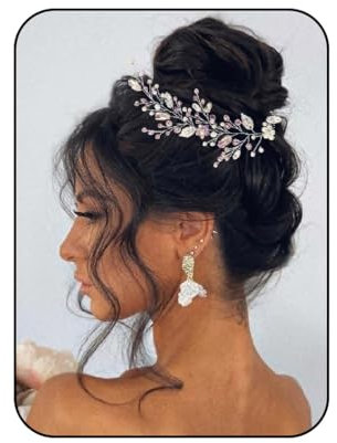 Unicra Bride Wedding Hair Vine Pink Rhinestone Flower Hair Accessories Silver Crystal Bridal Headband Headpiece for Women and Girls