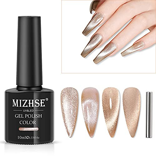 MIZHSE UV Nagellack Glitzer Cat Eye UV Gel Nagellack 9D Katzenauge Gel Nagelack mit 1 Magnet Cateye Gels Nail Polish Gelbes Cat Eye Gels Maniküre Gellack 10ml für Nagelstudio DIY