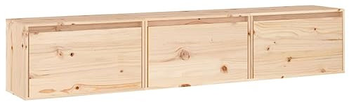 vidaXL 3x Solid Wood Pine TV Cabinets Storage Hanging Floating Cabinet Wooden TV Unit Stand Wall Shelf Entertainment Centre HiFi Cabinet Set Furniture