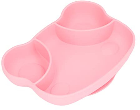 RiToEasysports Platos para Bebés, Plato de Cena de Silicona para Bebés, Plato Dividido para Microondas Y Lavavajillas con Ventosa(Rana Rosa) Alimentación Complementaria De Alimentos