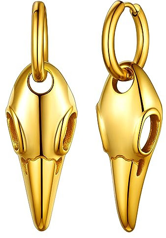 FaithHeart goldener Ohrstecker für Herren Jungen Nordischer Wikinger Kräheschädel Ohrstecker Viking Rabe Skull Creolen Ohrschmuck für Freunden Ehemann