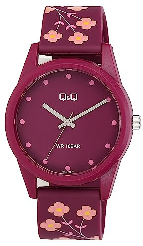 Q&Q Damen-Uhr Silikon Dornschließe 10 Bar Blumen Analog Quarz V08A-002VY