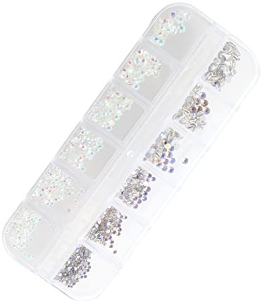 1440 piezas 6 tamaños 2 dos tipos de diamantes de imitación de cristal redondos con caja de almacenamiento para uñas y manualidades faciales, decoración