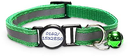 Girafus Katzenhalsband mit Sicherheitsverschluss / 5xSticker für Namen,Tel.nr Halsband Katze mit Glöckchen/Reflektierend/für Girafus Tracker Sicherheitshalsband Katzen Grün